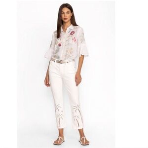 NWT Johnny Was White Embroidered Paradise Palm Jeans Sz 25